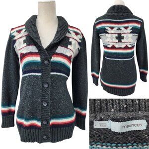 Maurices Womens Large South Western Aztec Acrylic Button Up Cardigan Sweater Top